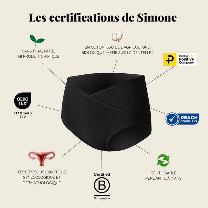 composition de la culotte menstruelle taille haute Simone Elia Lingerie
